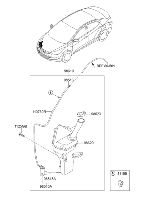 2011 Hyundai Elantra Windshield Washer Reservoir Assembly Diagram for 98620-3Y000