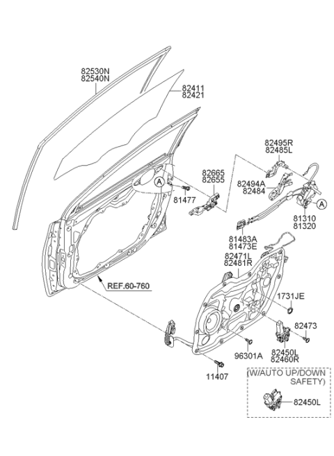 2012 Hyundai Elantra Front Right Window Regulator Diagram for 82481-3Y010