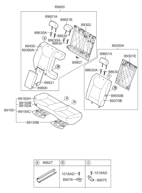 2011 Hyundai Elantra Rear Seat Back Armrest Assembly Diagram for 89900-3Y010-PBS