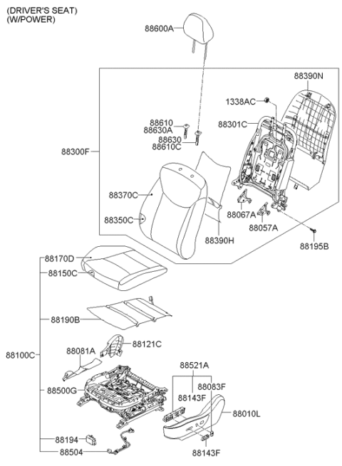 2013 Hyundai Elantra US Alabama made Front Seat Diagram 3