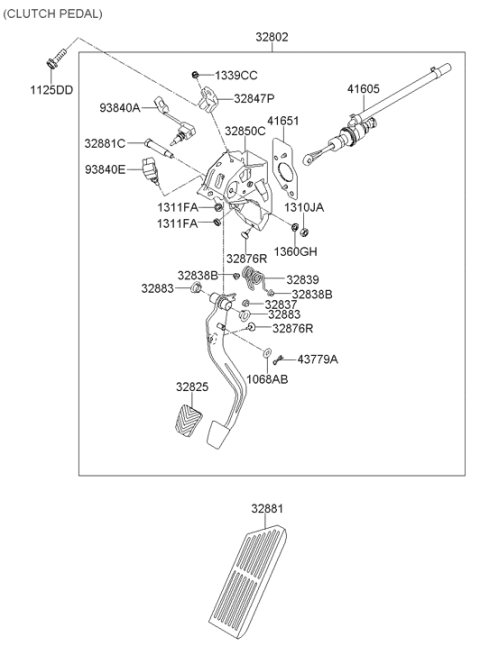 2011 Hyundai Elantra US Alabama made Brake & Clutch Pedal Diagram 2