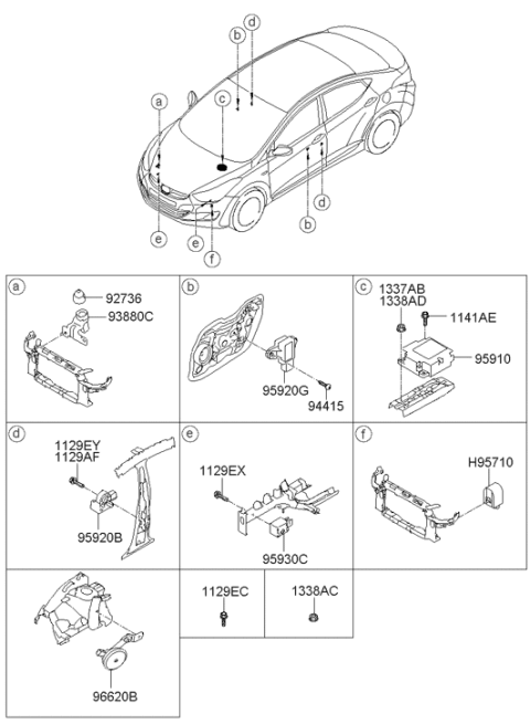 2011 Hyundai Elantra Air Bag Control Module Assembly Diagram for 95910-3Y010