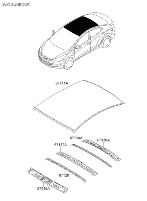 2012 Hyundai Elantra Roof Panel Diagram for 67111-3X030