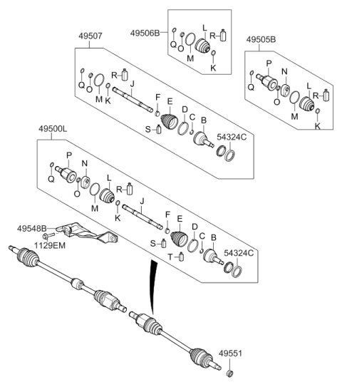 2013 Hyundai Elantra Shaft Assembly Drive Left Hand Diagram for 49500-3Y100