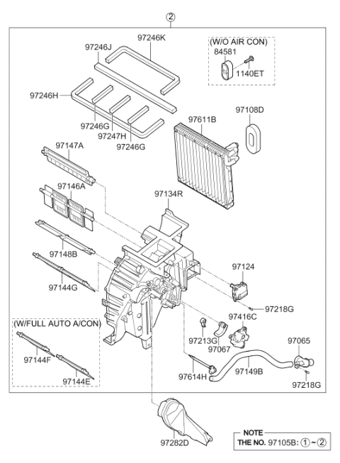 2013 Hyundai Elantra Evaporator Core & Seal Assembly Diagram for 97139-3X000