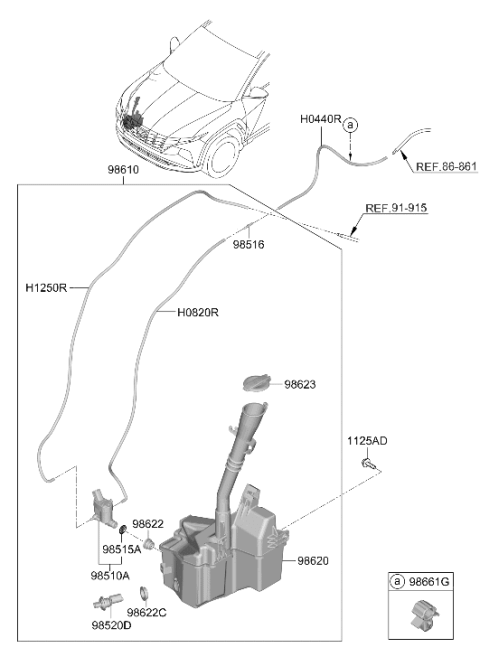 2023 Hyundai Tucson Reservoir Assembly-W/SHLD Washer Diagram for 98611-N9100