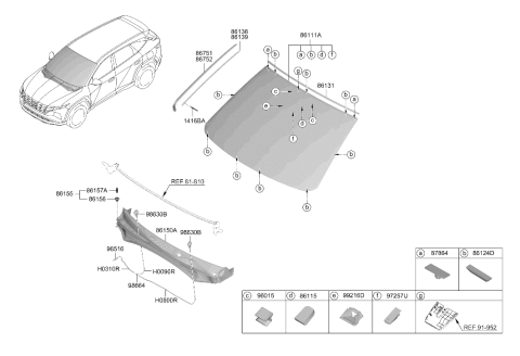 2022 Hyundai Tucson Windshield Glass Diagram for 86111-N9090