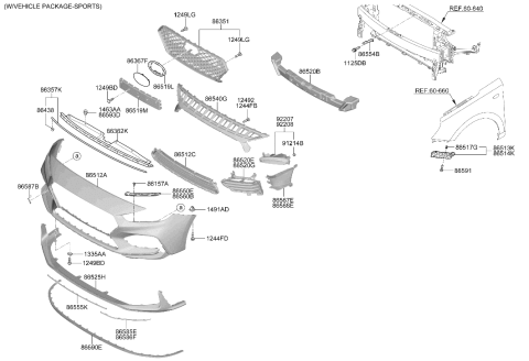 2020 Hyundai Elantra GT Front Bumper Upper Cover Diagram for 86511-G3700