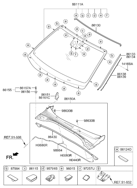 2020 Hyundai Elantra GT Windshield Glass Assembly Diagram for 86111-G3300