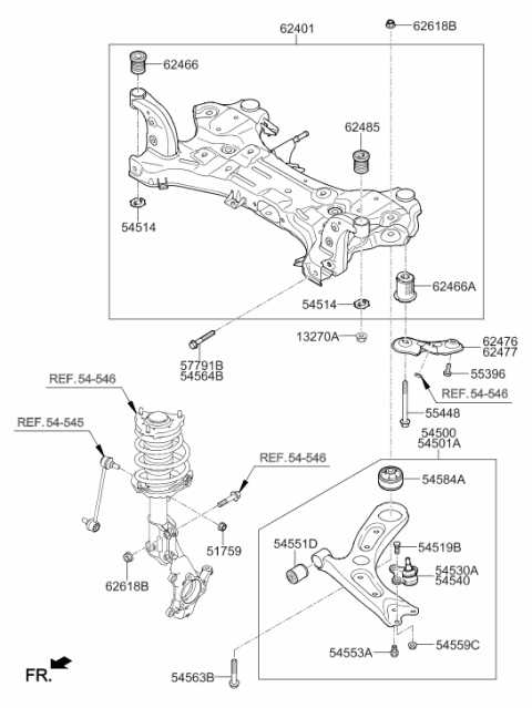 2019 Hyundai Elantra GT Crossmember Complete Diagram for 62405-G3050