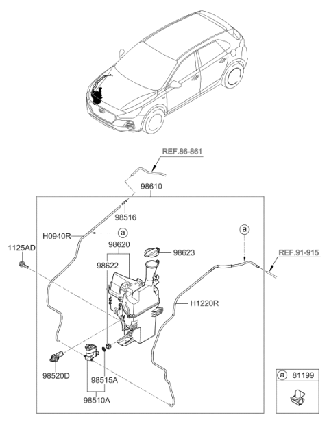 2020 Hyundai Elantra GT Windshield Washer Reservoir Assembly Diagram for 98620-G3100