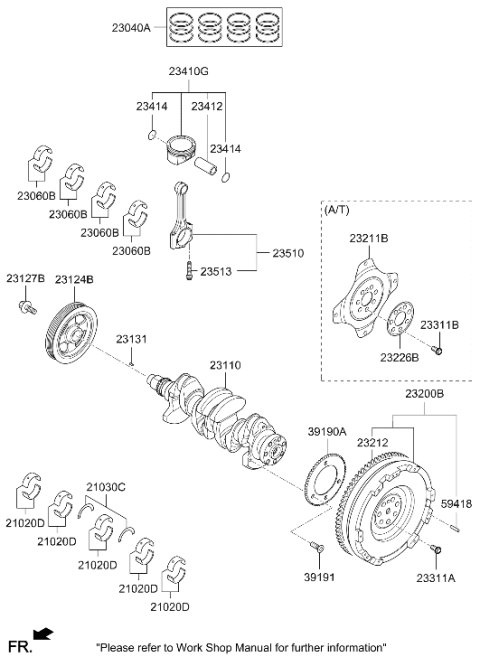 2019 Hyundai Elantra GT Piston & Pin & Snap Ring Assembly Diagram for 23041-2BAA1