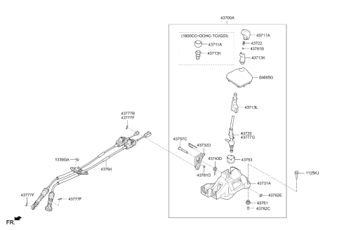 2018 Hyundai Elantra GT Gearshift Lever Knob Diagram for 43711-2V300-RUG