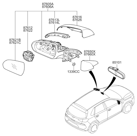 2019 Hyundai Elantra GT Outside Rear View Mirror Assembly Right Hand Diagram for 87620-G3260
