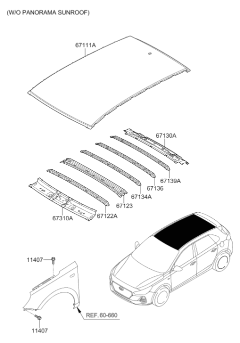 2018 Hyundai Elantra GT Rear Roof Rail Assembly Diagram for 67130-G3050