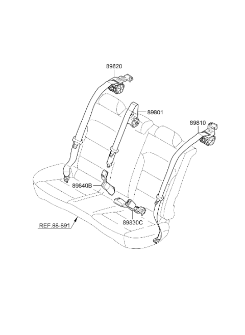2019 Hyundai Elantra GT Rear Left Seat Belt Assembly Diagram for 89810-G3500-TRY