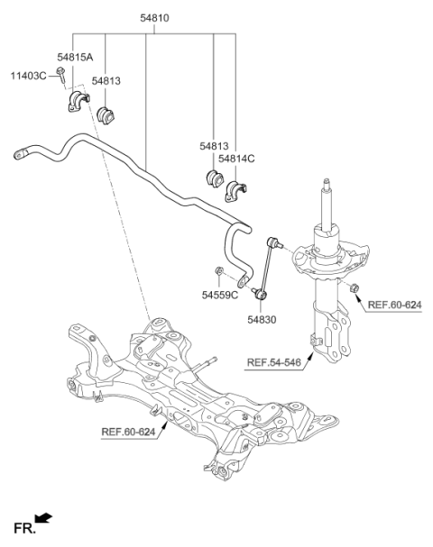 2020 Hyundai Elantra GT Front Stabilizer Bar Assembly Diagram for 54810-G2000