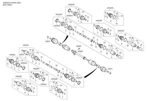 2017 Hyundai Santa Fe Sport Bearing Bracket & Shaft Assembly Diagram for 49560-4Z680