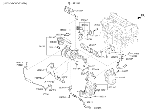 2016 Hyundai Santa Fe Sport Exhaust Manifold Catalytic Assembly Diagram for 28510-2GCA0