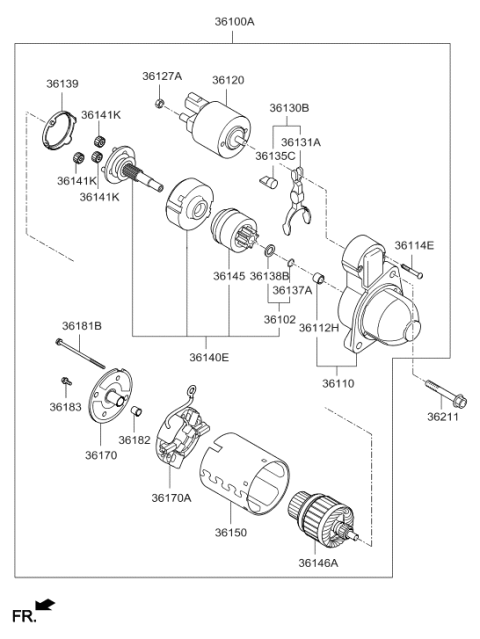 2016 Hyundai Santa Fe Sport Starter Assembly Diagram for 36100-2G210