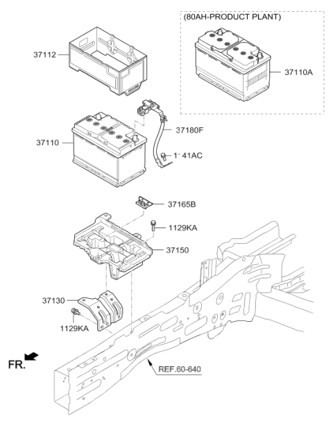2017 Hyundai Santa Fe Sport Battery Tray Assembly Diagram for 37150-C6000