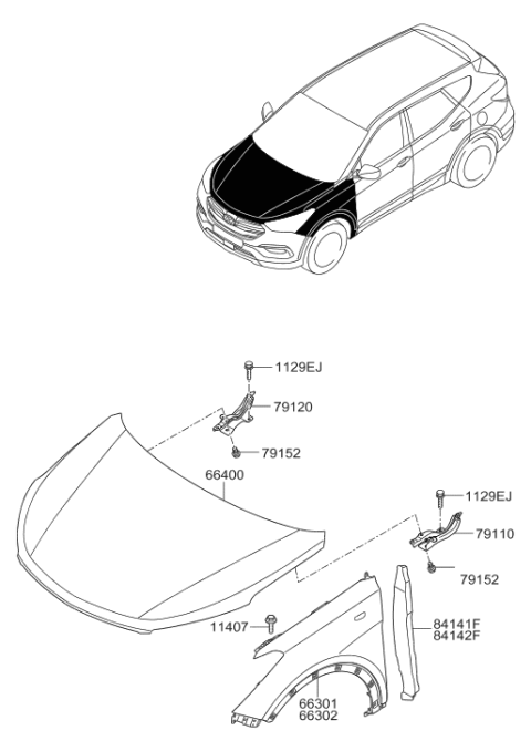 2018 Hyundai Santa Fe Sport Hood Hinge Assembly Left Hand Diagram for 79110-4Z100