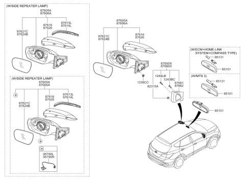 2017 Hyundai Santa Fe Sport Rear View Inside Mirror Assembly Diagram for 85101-2V000