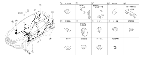 2017 Hyundai Santa Fe Sport Wiring Assembly Floor Diagram for 91500-4Z556