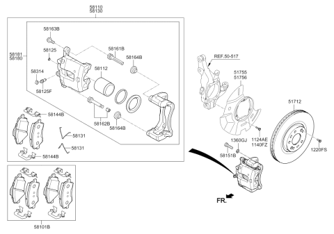 2017 Hyundai Santa Fe Sport Front Brake Caliper Kit Left Hand Diagram for 58180-4ZA70