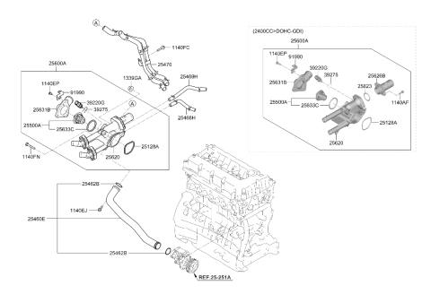 2016 Hyundai Santa Fe Sport Thermostat Assembly Diagram for 25500-2GTA0