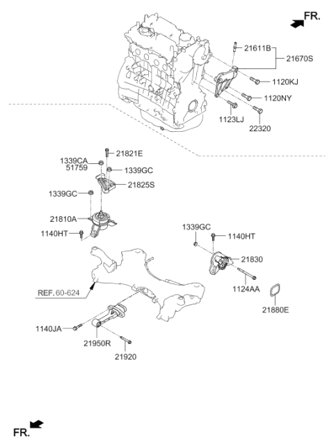 2016 Hyundai Santa Fe Sport Engine Mounting Bracket Assembly Diagram for 21810-4Z000