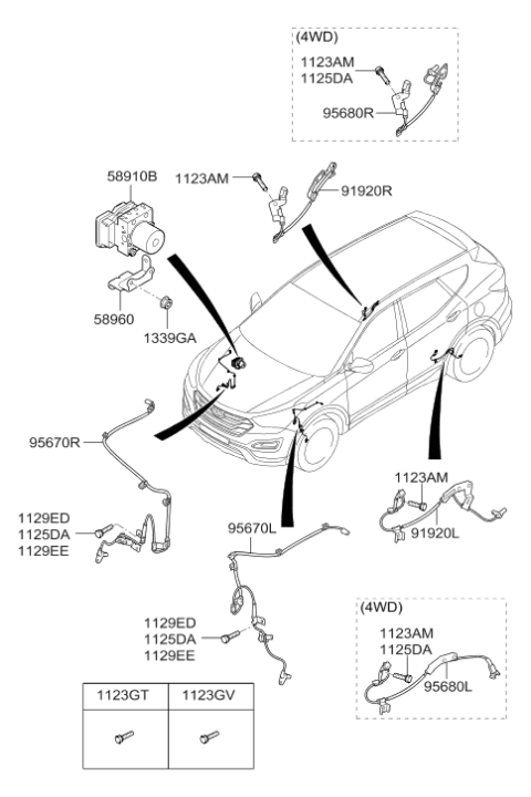 2018 Hyundai Santa Fe Sport ABS Ext Cable Assembly Right Hand Diagram for 91920-2W100
