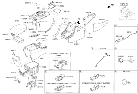 2018 Hyundai Santa Fe Sport Console Armrest Assembly Diagram for 84660-2W100-UNB
