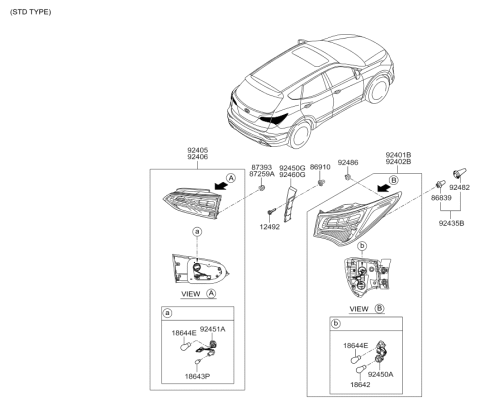 2018 Hyundai Santa Fe Sport Rear Combination Holder & Wiring Exterior Diagram for 92480-4Z500