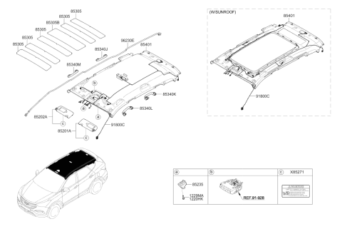 2018 Hyundai Santa Fe Sport Sun Visor Assembly Left Diagram for 85210-4Z100-OM