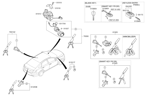 2017 Hyundai Sonata Lock Key & Cylinder Set Diagram for 81905-C1000
