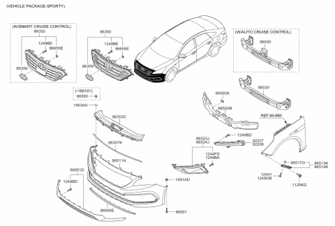 2016 Hyundai Sonata Radiator Grille Assembly Diagram for 86350-C2000
