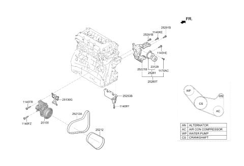 2017 Hyundai Sonata Coolant Pump Assembly Diagram for 25100-2GTB0