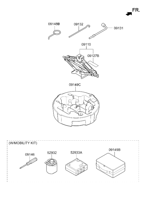 2017 Hyundai Sonata Jack Assembly Diagram for 09110-B1000