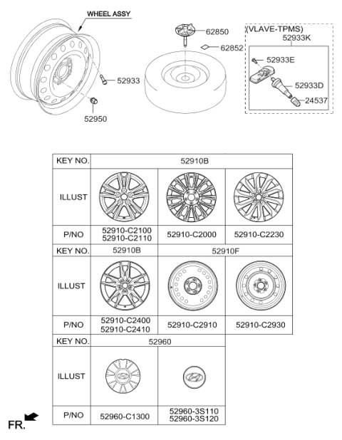 2016 Hyundai Sonata 16 Spare Rim Wheel Diagram for 52910-C2910