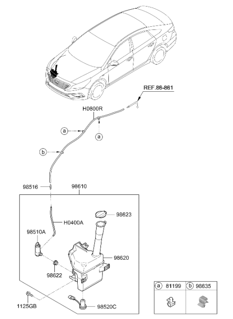 2015 Hyundai Sonata Windshield Washer Reservoir Assembly Diagram for 98620-C2000