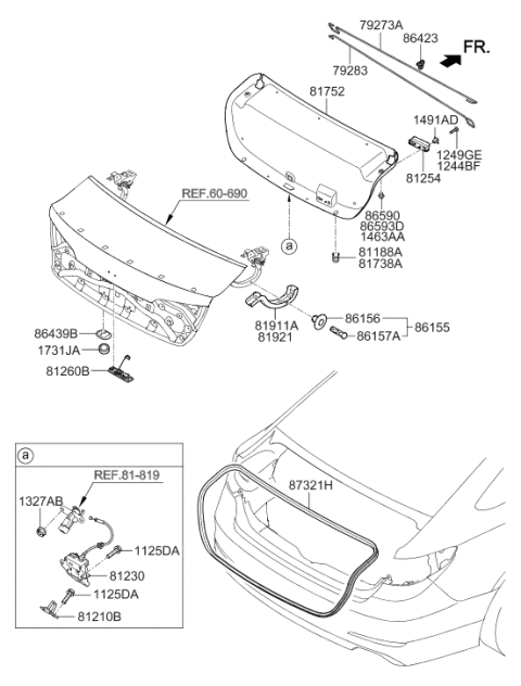 2016 Hyundai Sonata Trunk Lid Latch Assembly Diagram for 81230-C1010
