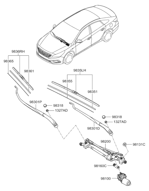 2016 Hyundai Sonata Windshield Wiper Arm Assembly (Driver) Diagram for 98311-C1000
