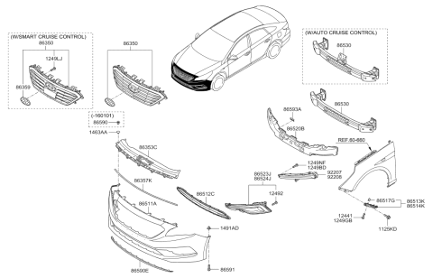 2015 Hyundai Sonata Front Bumper Lower Grille Diagram for 86561-C2000