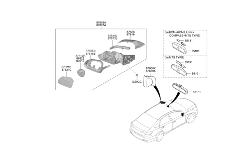 2016 Hyundai Sonata Cover-Rear View Inside Mirror Diagram for 85130-3V300