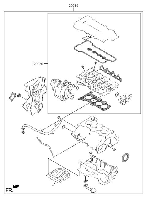 2015 Hyundai Sonata Engine Overhaul Gasket Kit Diagram for 20910-2BU02