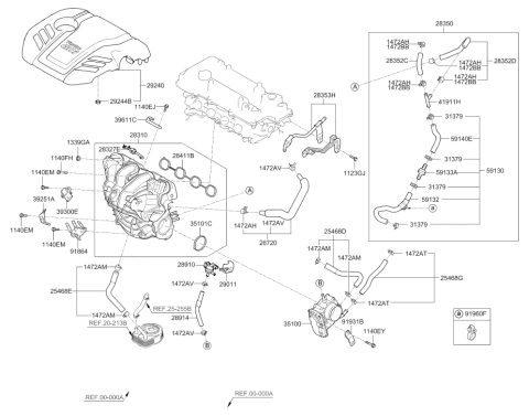 2016 Hyundai Sonata Intake Manifold Assembly Diagram for 28310-2B720