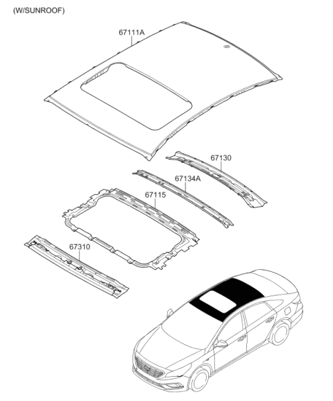 2017 Hyundai Sonata Sunroof Reinforcement Ring Assembly Diagram for 67115-C2020