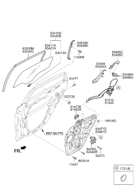2016 Hyundai Sonata Run-Rear Door Window Glass,RH Diagram for 83540-C2000