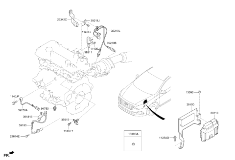 2015 Hyundai Sonata Oxygen Sensor Assembly Diagram for 39210-2B420